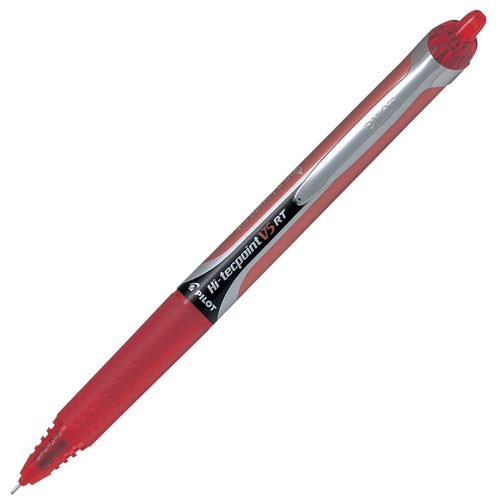 Pilot V5 Hi Tech Red Retractable Rollerball Pen 0.5mm Extra Fine Tip