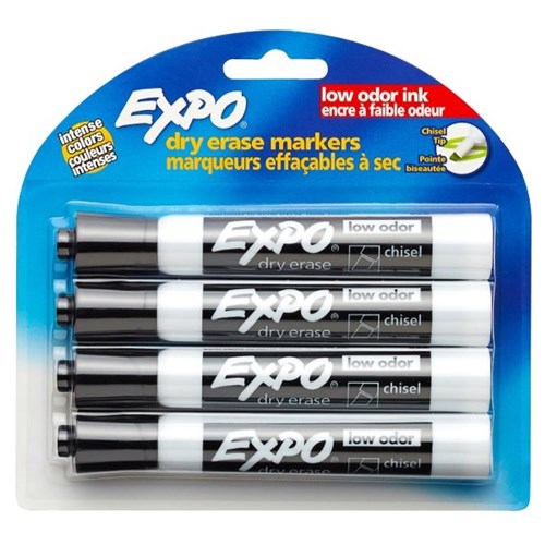 Expo Black Whiteboard Markers Chisel Tip , Pack of 4 OfficeMax NZ