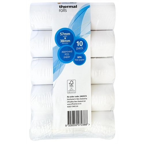 OfficeMax Eftpos Thermal Rolls 57x38mm, Pack of 10
