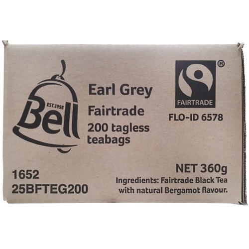 Bell Fairtrade Earl Grey Tagless Tea Bags, Box of 200
