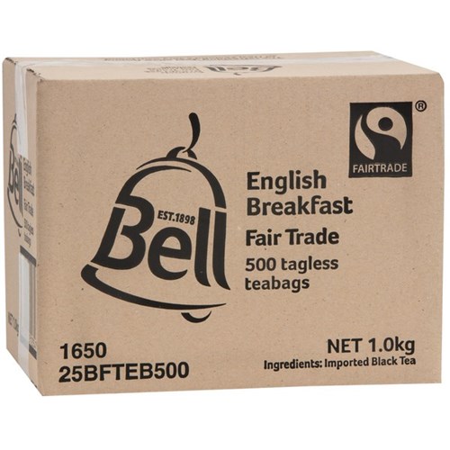 Bell Fairtrade English Breakfast Tagless Tea Bags, Box of 500