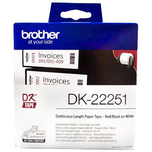 Brother Continuous Paper Label Roll DK-22251 62mm x 15.24m Black/Red on White
