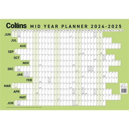 Collins A2 Mid Year Laminated Planner 1 June 2024 to 30 June 2025