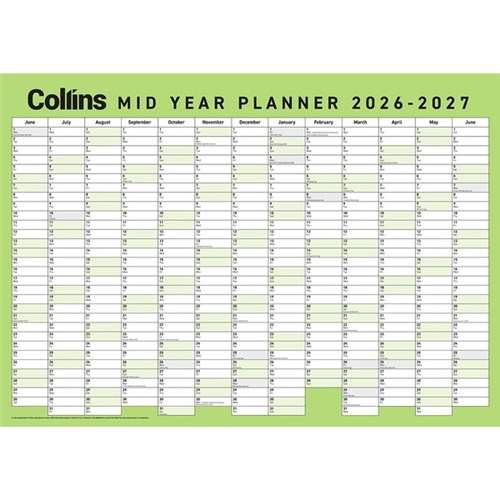 Collins Large Mid Year Wall Planner 1 June 2026 to 30 June 2027