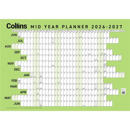 Collins Large Mid Year Wall Planner 1 June 2026 to 30 June 2027