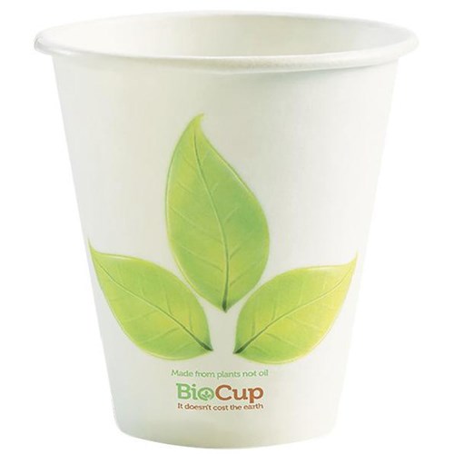 BioPak Compostable Single Wall BioCup Paper Cups Leaf 280ml, Carton of 1000