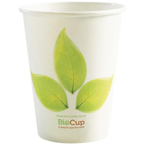 BioPak Compostable Single Wall BioCup Paper Cups Leaf 390ml, Carton of 1000