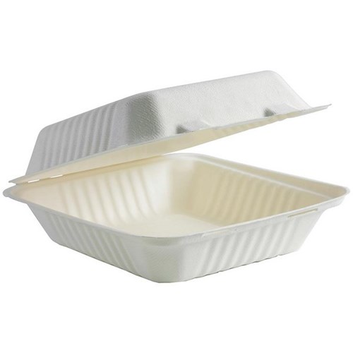Biopak Compostable Takeaway Clamshell Container 198x203x81mm White, Carton of 200