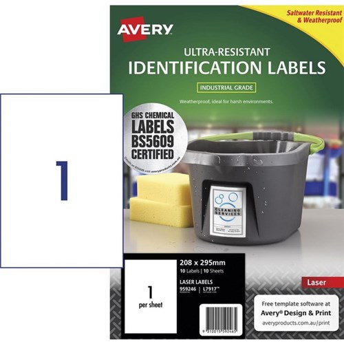 Avery Ultra Resistant Identification Laser Labels L7917 White 1 Per Sheet