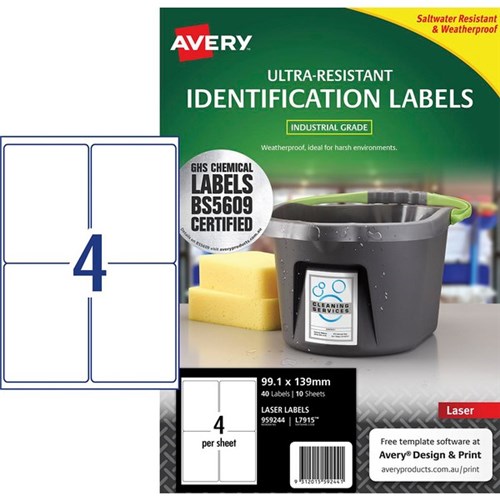 Avery Ultra Resistant Identification Laser Labels L7915 White, Pack of 10 Sheets