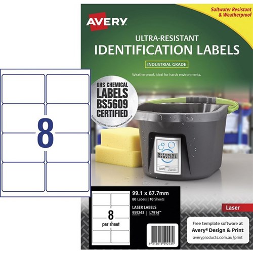 Avery Ultra Resistant Identification Laser Labels L7914 White 8 Per Sheet