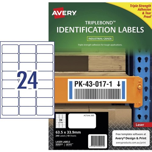 Avery Triplebond Identification Laser Labels L6141 White 24 Per Sheet