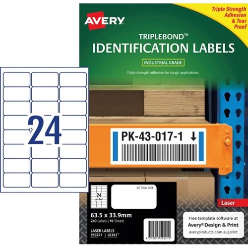 Avery Triplebond Identification Laser Labels 63.5x33.9mm White 24 Per