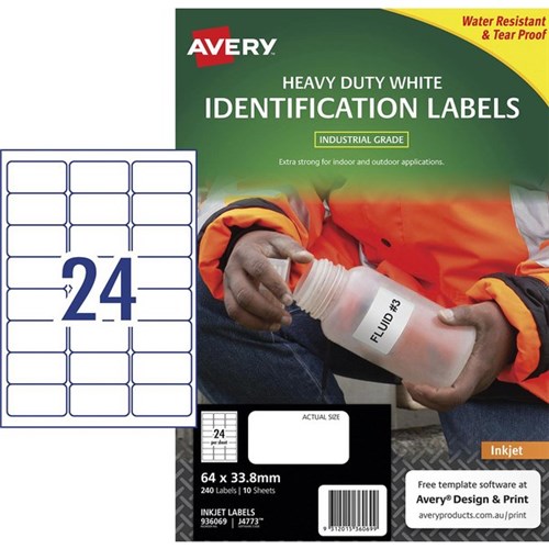 Avery Heavy Duty Identification Inkjet Labels J4773 White 24 Per Sheet