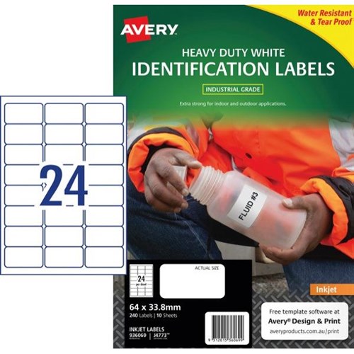 Avery Heavy Duty Identification Inkjet Labels 64x33.8mm 24 Per Sheet