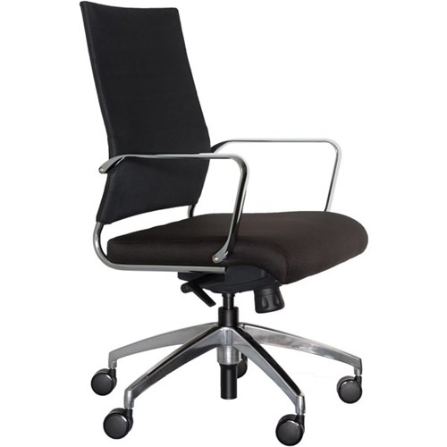 OS Swivel Chair Low Mesh Back With Arms Black Fabric/Polished Alloy