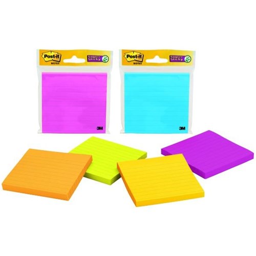 Postit® Notes 4490SSMX Super Sticky Lined 101x101mm Assorted Colours