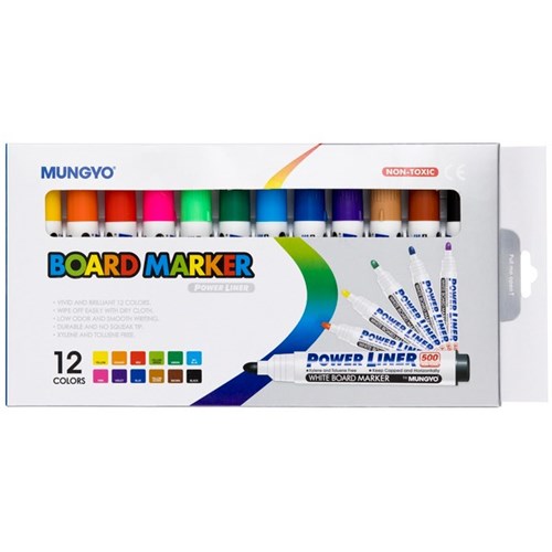 Mungyo Assorted Colours Power Liner Whiteboard Markers Bullet Tip, Set of 12