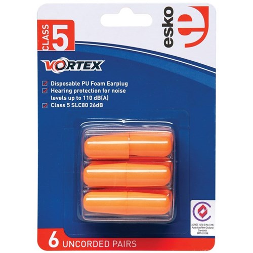 Vortex Earplugs Class 5 Orange, Pack of 6