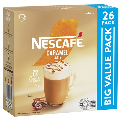 NESCAFÉ Cafe Menu Instant Coffee Sachet Caramel Latté 442g, Pack of 26