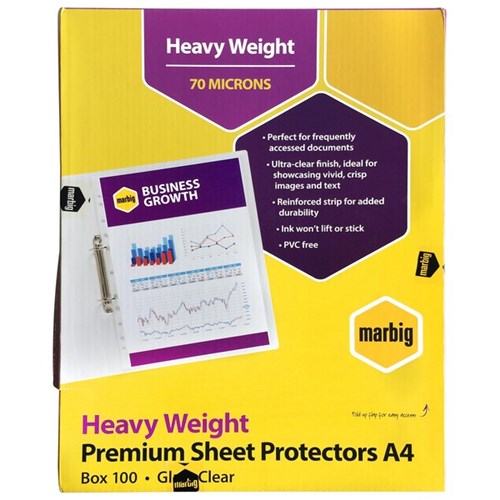 Marbig Heavy Weight Copy Safe Pockets 70 Micron A4, Pack of 100