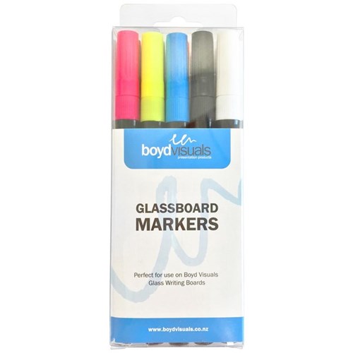 Boyd Visuals Assorted Colours Pen Style Glassboard Marker, Pack of 10