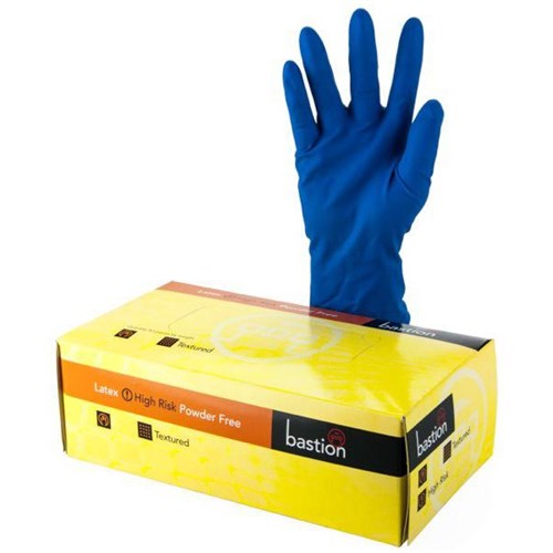 Bastion High Risk Powder Free Latex Gloves Small Blue, Pack of 50