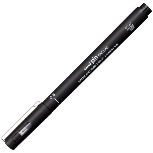 uni Pin Black Fine Line Pigment Pen 0.6mm Medium Tip