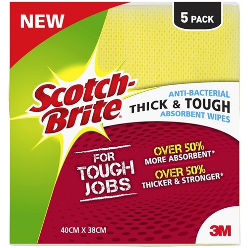 Scotch-Brite™ Thick & Tough Antibacterial Absorbent Wipes, Pack of 5