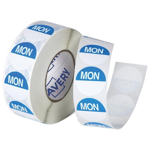 Avery Round Food Rotation Labels Monday 24mm Blue/White, Roll of 1000