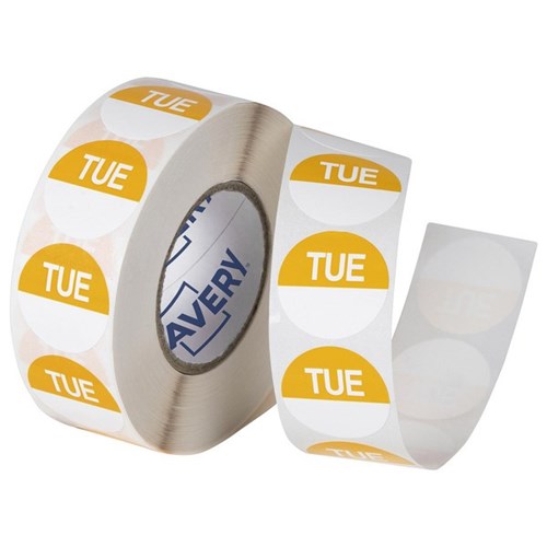 Avery Round Food Rotation Labels Tuesday 24mm Yellow/White, Roll of 1000