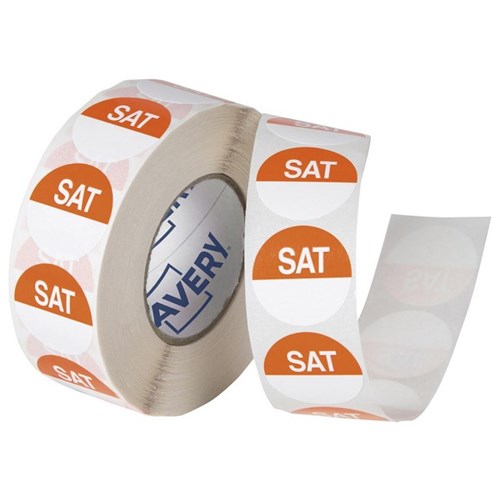Avery Round Food Rotation Labels Saturday 24mm Orange/White, Roll of 1000