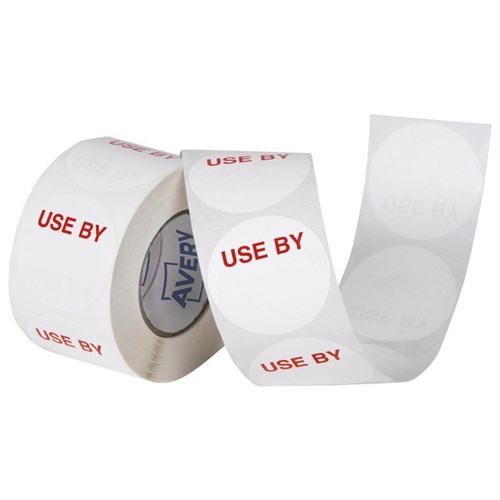 Avery Round Use By Labels 40mm White/Red, Roll of 500