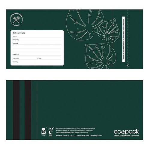 Ecopack DLE Compostable Resealable Courier Bags 135x240mm, Pack of 100