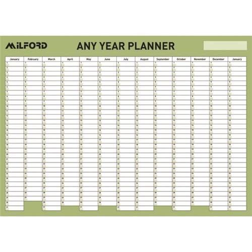 Milford Any Year Wall Year Planner & Marker Pen Laminated 995 x 695mm