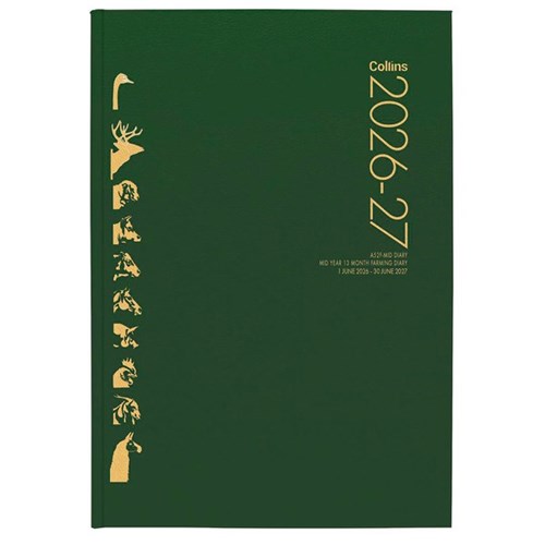 Collins A52F Mid Year Farmers Diary A5 2 Days Per Page 1 June 2026 to 30 June 2027 Green