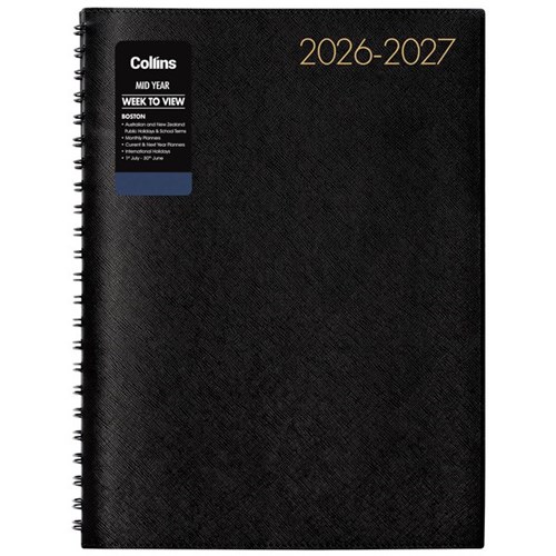 Collins Boston A4 Mid Year Diary A4 Week To View 1 July 2026 to 30 June 2027