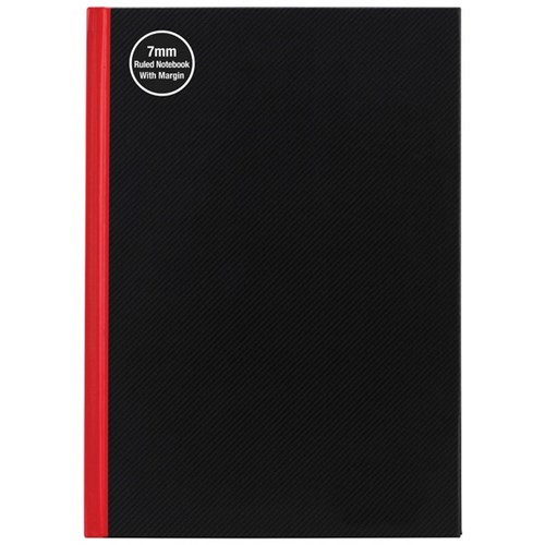 Milford A4 Hardcover Notebook 7mm Ruled Black/Red 200 Pages
