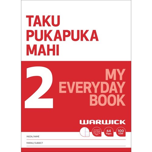 Warwick My Everyday Book 2 Taka Pukapuka Mahi Unruled/7mm Ruled 100gsm 64 Pages