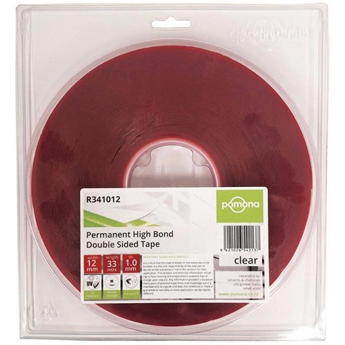 Pomona Permanent High Bond Double Sided Tape 12mm x 33m Clear