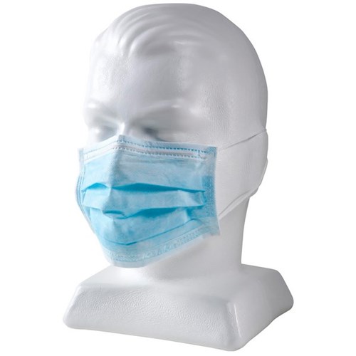 Fluid Resistant Face Mask 3 Ply Non-Sterile Loop Blue, Box of 50