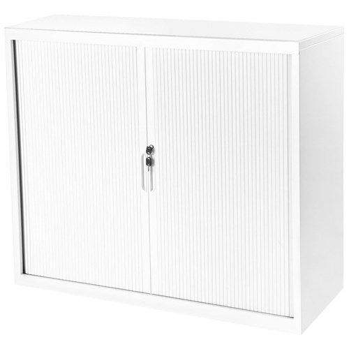 Sylex Metal Tambour Cupboard Lockable 900x520x1020mm Matte White