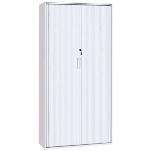 Sylex Metal Tambour Cupboard Lockable 900x520x1980mm Matte White