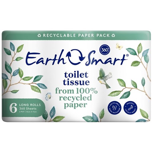 EarthSmart Toilet Tissues 2 Ply 360 Sheets, Pack of 6