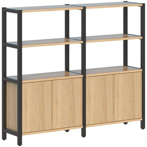 Grid 40 Shelving 2 Pod 4 Shelves Black Oak 1720x400x1500mm OfficeMax NZ