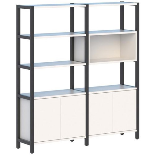 Grid 40 Shelving 2 Pod 6 Shelves Black White 1720x400x1890mm