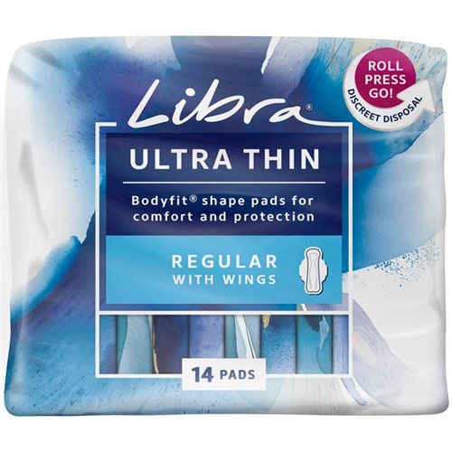 Libra Regular Ultra Thin With Wings Sanitary Pads, 6 Packs of 14