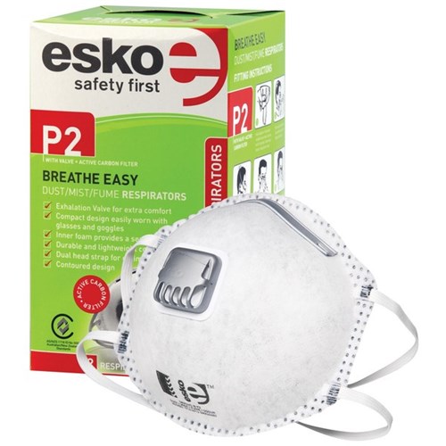 Esko P2 Breathe Easy Valved Dust/Mist/Fume Respirator Masks, Box of 12
