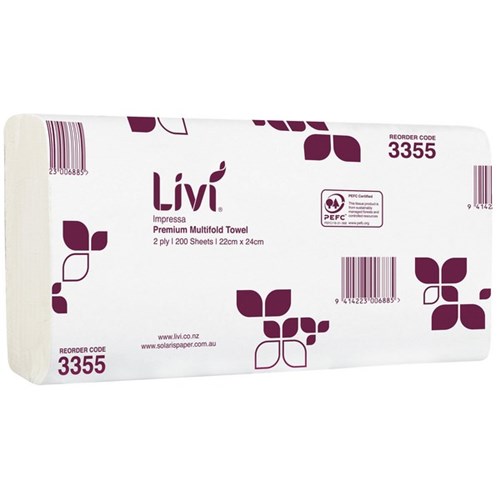 Livi Impressa Ultra Premium Slimfold Hand Towels 2 Ply 3355 200 Sheets, Carton of 16