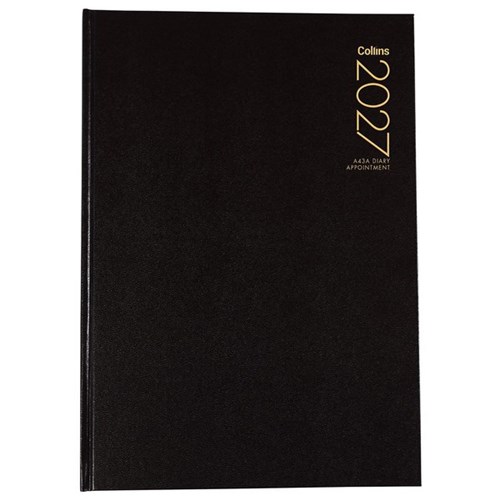 Collins A43A Hourly Appointment Diary A4 Week To View 2027 Black